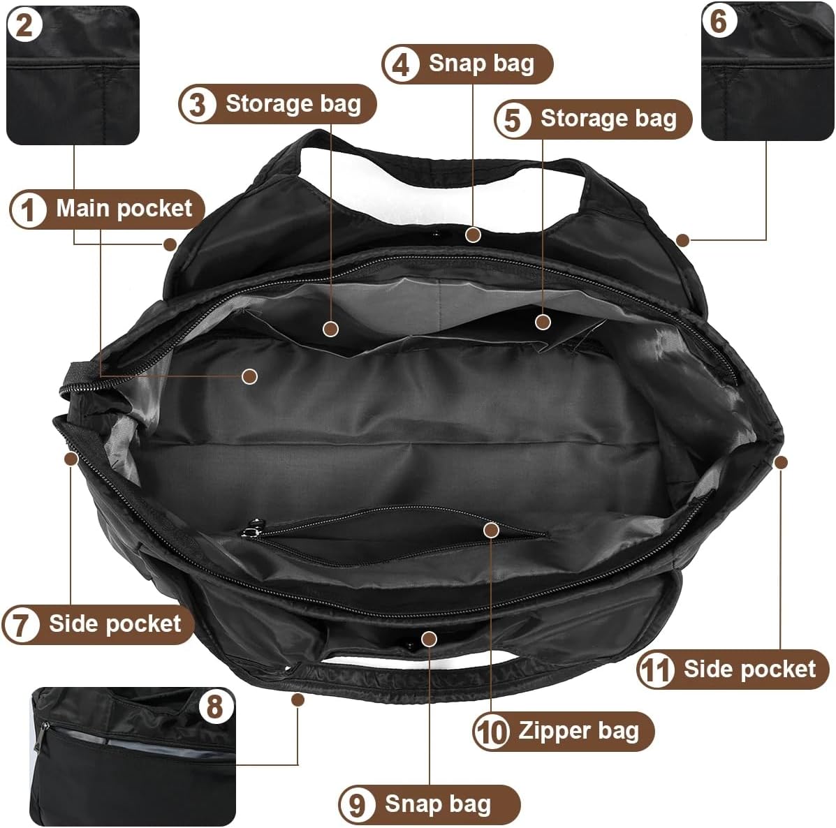 Nylon Tote Bag Waterproof Handbag Shoulder Bag for Women Lightweight Travel Multi Pocket with Zipper Work Daily Use - Image 4