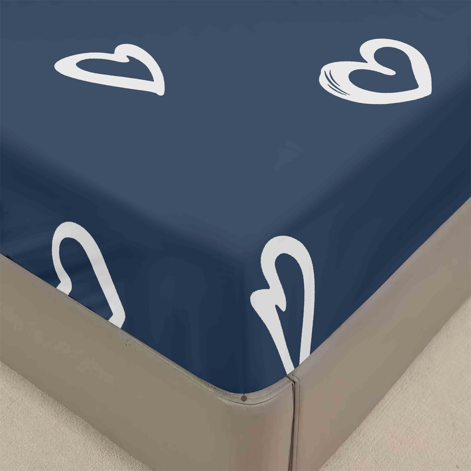 King Double Single Fitted Sheets, Soft Microfibre Fitted Bed Sheets, 30cm Deep Pocket Fitted Sheet, Modern Print Non-Slip Bedsheets (Heart,105x190+30cm)