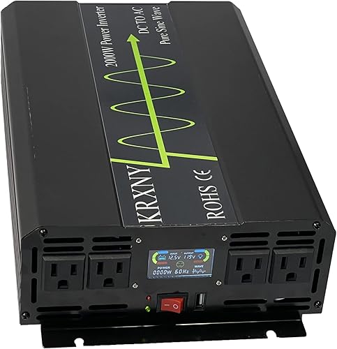 Inversor de corriente 2000W 12V DC a 120V AC 60HZ onda sinusoidal pura con puerto USB pantalla LCD para RV/hogar solar