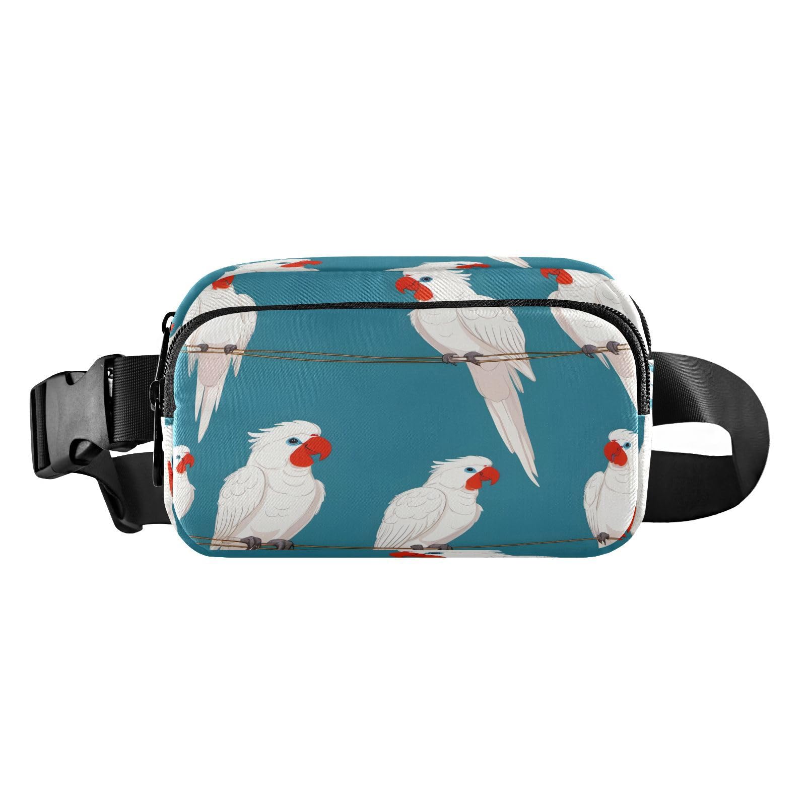 CEBUGI Hiking Mini Waist Packs for Men Women,White Parrot Fashion Water Resistant Fanny Packs with Adjustable Belt for Workout Traveling Running