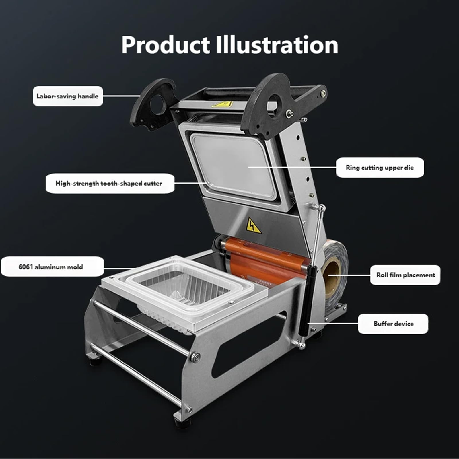 Máquina de sellado térmico para bandejas de alimentos, sellador de cajas para llevar a presión manual, 7-8 sellos por minuto, máquina de envasado de alimentos para carne y alimentos cocinados