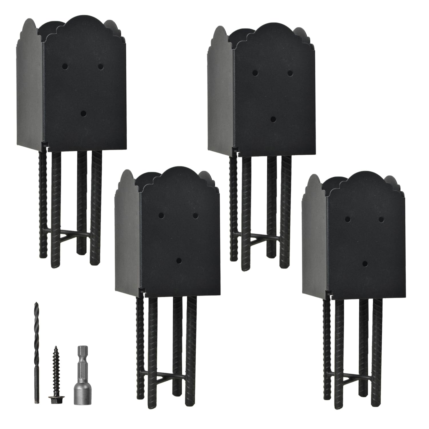 8 Pack Metal Post Base Holder, 4''x4'' (Internal 3.5"x3.5"), Post Anchor Brackets Ground Spike Use for Concrete Deck for Wood Fence, Railing, Pergola, Porch (Black)