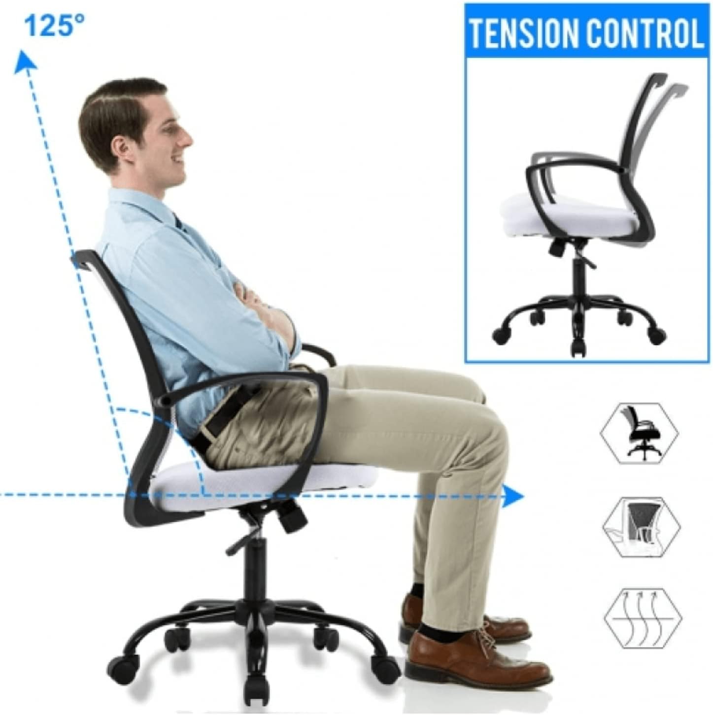 Home Office Chair Ergonomic Desk Chair Mesh Computer Chair with Lumbar Support&Armrest,Adjustable Mid Back Task Chair Executive Modern Rolling Swivel Chair for Students Teens Adults,White