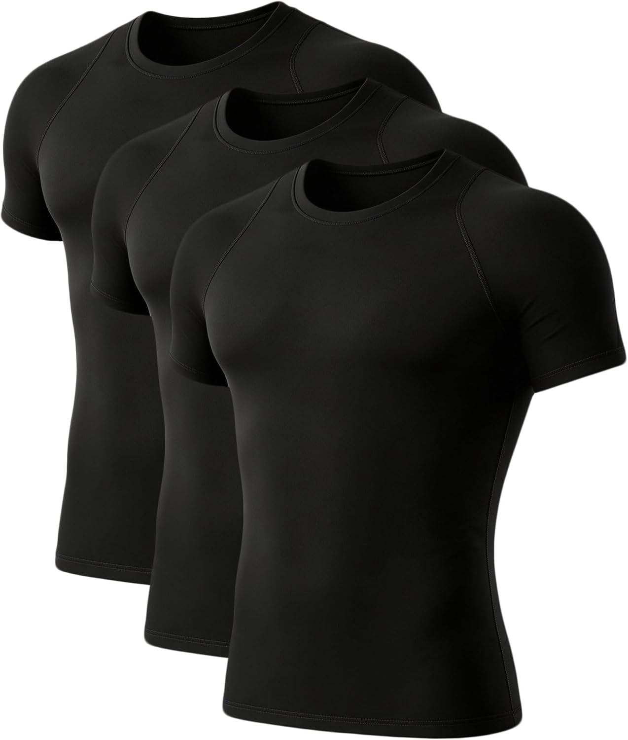 LANBAOSI 3 Pack Men’s Compression Shirts Short Sleeve Cool Dry Athletic Baselayer Gym Running Basketball Workout Tops