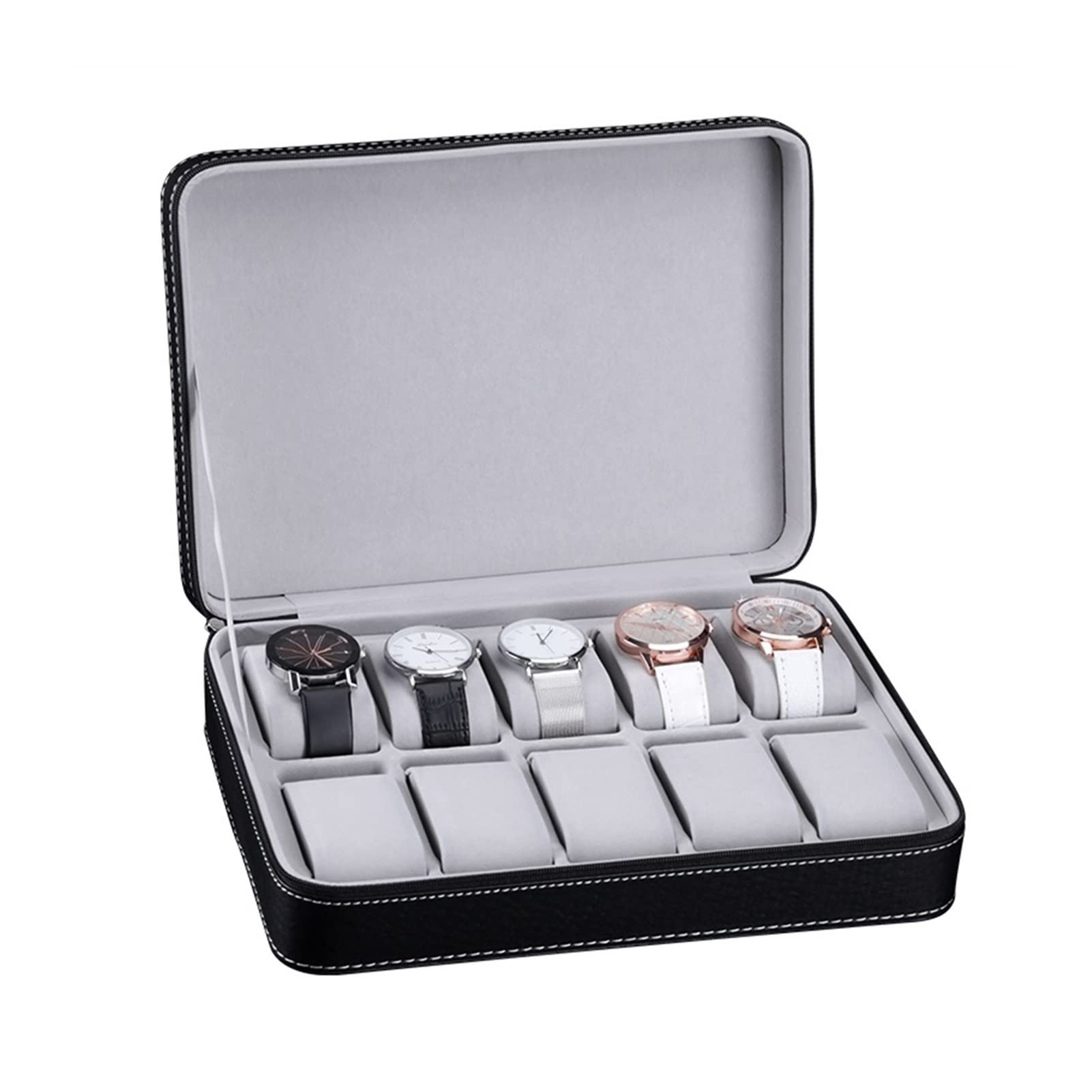 Caja de reloj, caja de reloj, caja de almacenamiento, caja de reloj de 10 ranuras, caja de reloj portátil de cuero, organizador de relojes, caja de almacenamiento de joyas, caja de reloj