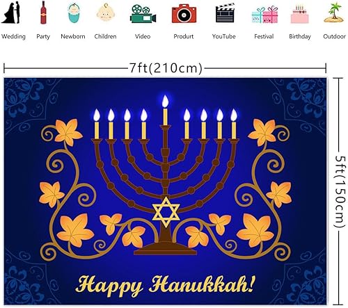 Miniatura 3 de Pancarta de decoración azul de Hanukkah con 9 lámparas doradas, velas, menorá, fotografía judía, fondo, fiesta, festival, vacaciones, suministros