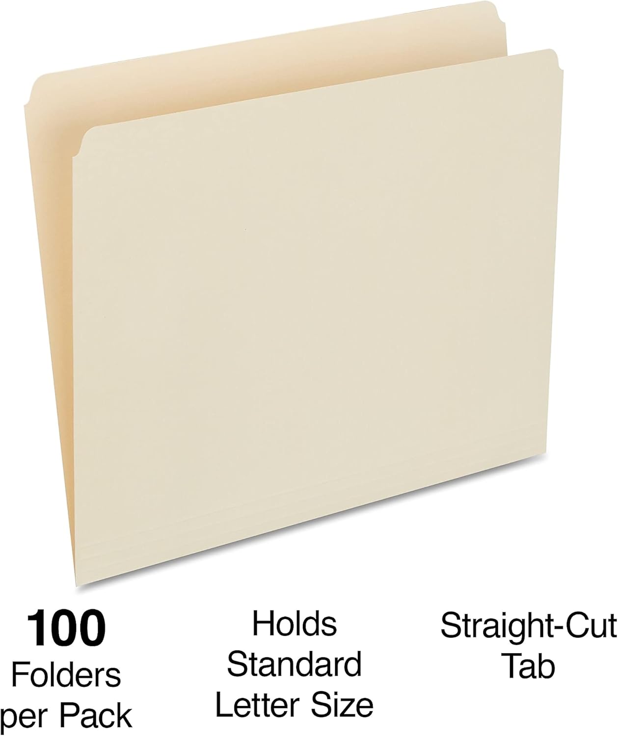 Staples File Folder, Letter Size, Straight‑Cut Tab, Manila, Durable Paper Stock, 200/Carton