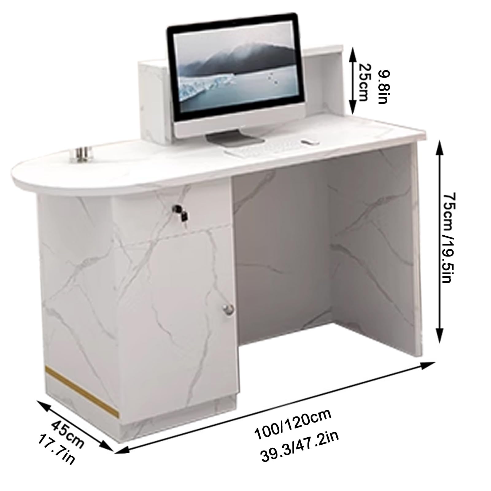 Nowoczesna kasa fiskalna z zamykanymi szufladami i szafkami, stolik przedni do salonu piękności, wejścia, domu, biura, rozmiar A2 (L-120 x 45 x 99,8 cm)