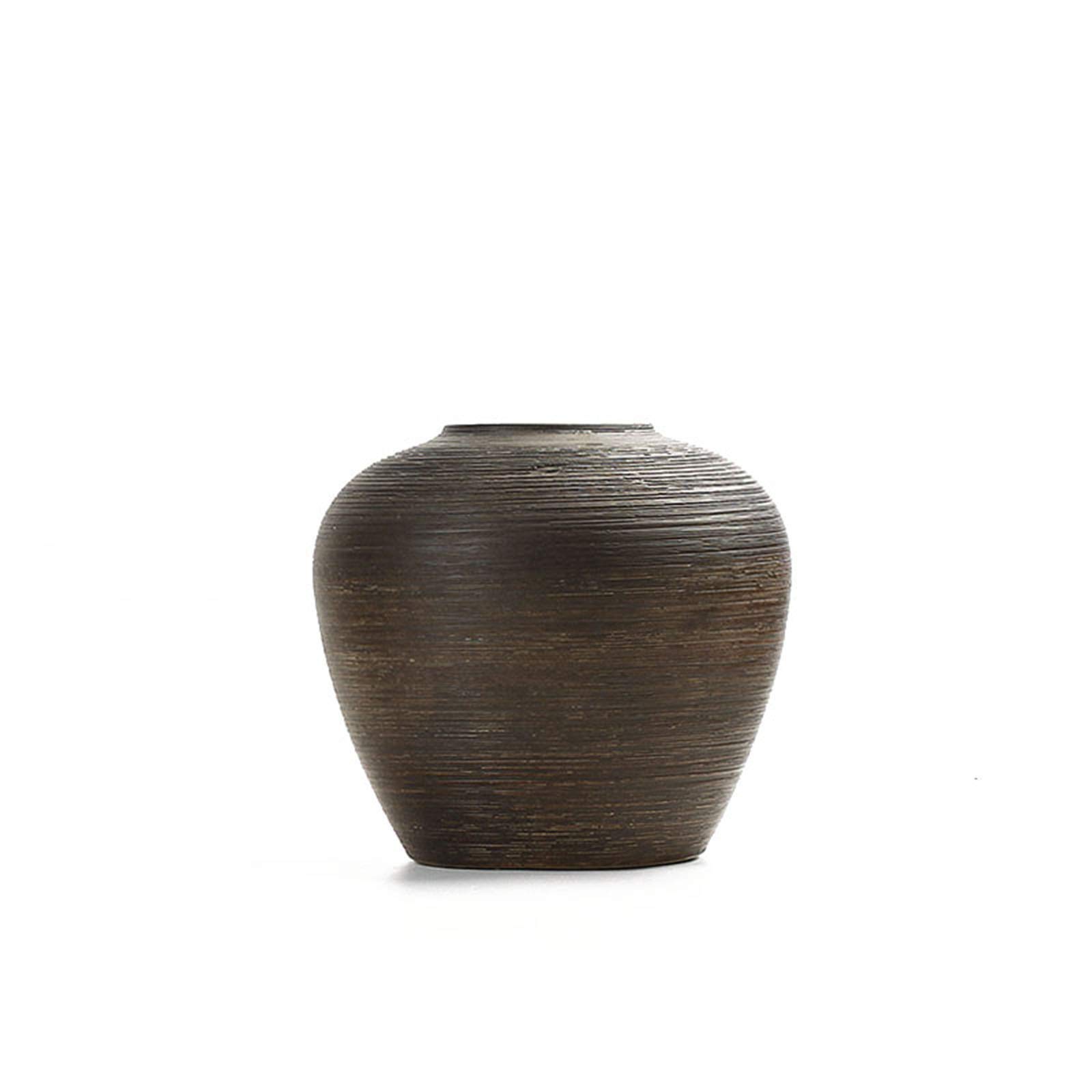 asdchZen Brown Striped Vase, Indoor Fresh Flowers Multifunction Decorative Vase Porch Corridor Corner Decorative Vase,18 * 18CM