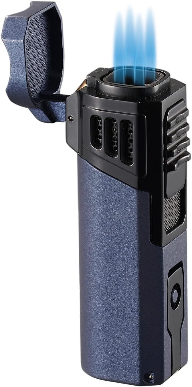 Visol Capitan Butane Torch Lighter Quad Flame Refillable Gas Lighter, Built-in Punch and Holder, Windproof Adjustable Flame Lighter (Shipped Without Butane)