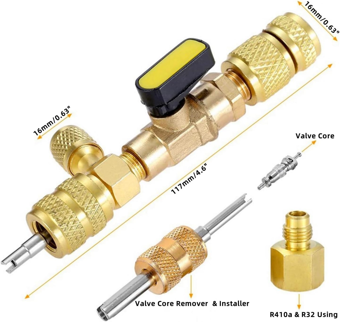 R410A R22 AC Valve Core Remover Installer Tool, Valve Core Remover, Dual Size 1/4"-5/16" Port HVAC Valve Core Removal Installer for Refrigeration Air Conditioning A/C Line Repair Tools