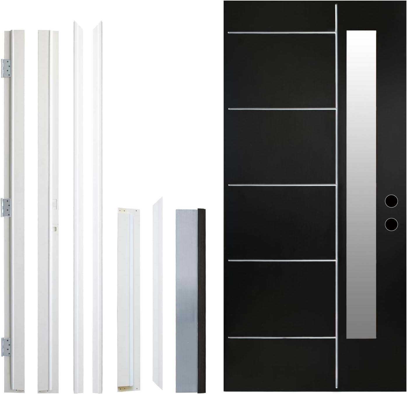 36'' x 80" Fiberglass Entry Door with 4-9/16" Width White Frame, Black Exterior Door with Frosted Glass, Modern Front Door with Brickmould, Left Hand Inswing