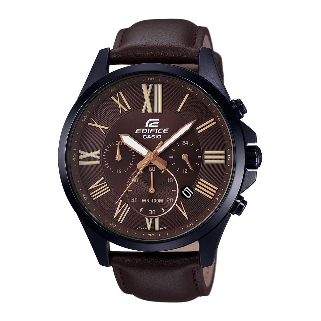 Casio EDifice EFV-500BL-1AVUDF Brown Analog Dial Black Leather Band Mens Watch Chronograph 100M Water Resistant EX316 (B01I6L2SQI) Amazon Price History, Amazon Price Tracker