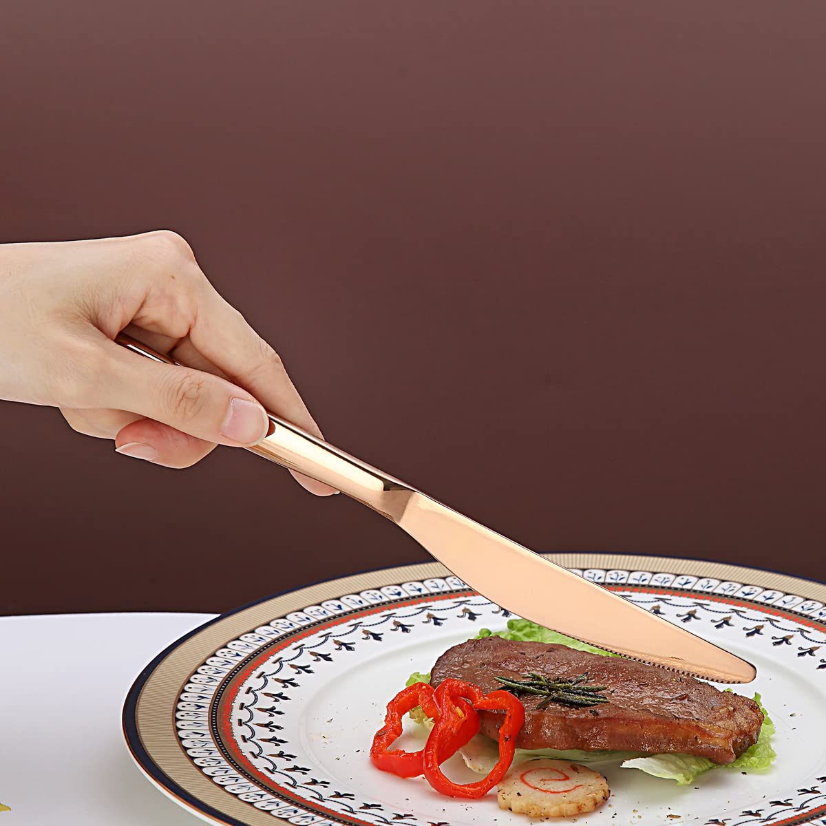 Berglander Juego de cubiertos de oro rosa 30 piezas, resistentes tenedores y cucharas de acero inoxidable, titanio y cobre, a prueba de óxido, apto para lavavajillas