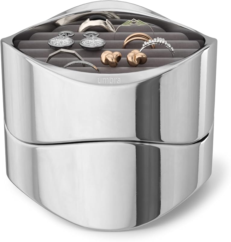 Organizador de joyas ondulado Umbra, soporte para anillos de 2 niveles, cromado | Acabado cromado, diseño ondulado, decoración moderna de tocador y cómoda.