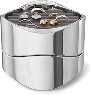 Organizador de joyas ondulado Umbra, soporte para anillos de 2 niveles, cromado | Acabado cromado, diseño ondulado, decoración moderna de tocador y cómoda.