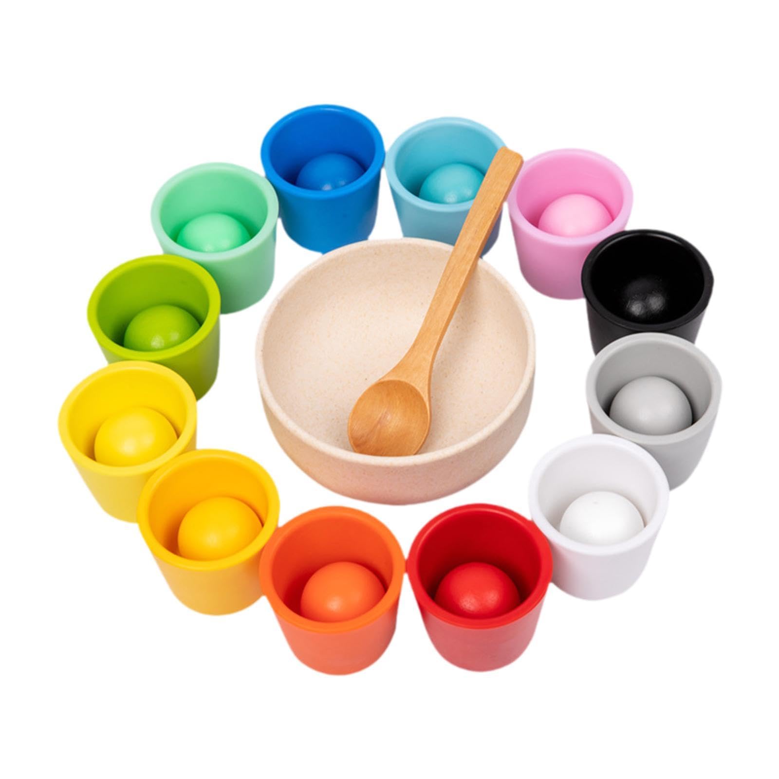 Juego de Clasificación de Colores de Bolas de Madera en Vasos para Niños
