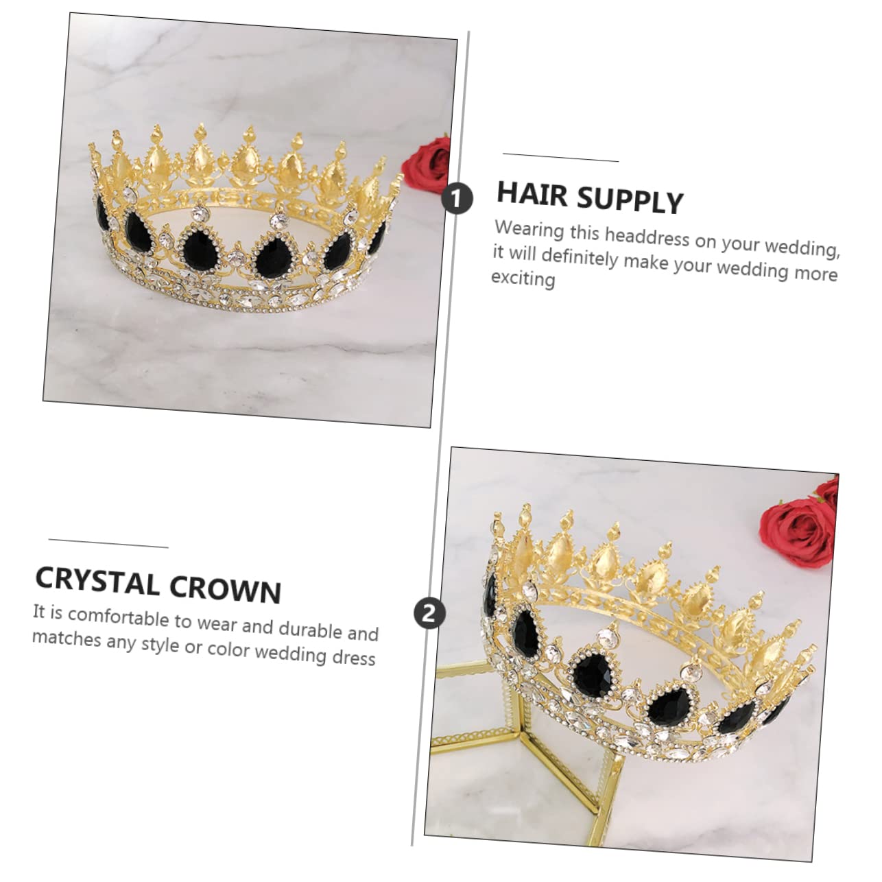 1 PC Charming Crystal Crown Rhinestone Headpiece for Weddings Elegant Hair Decoration Graceful Head Wear for Brides and Formal Events Black