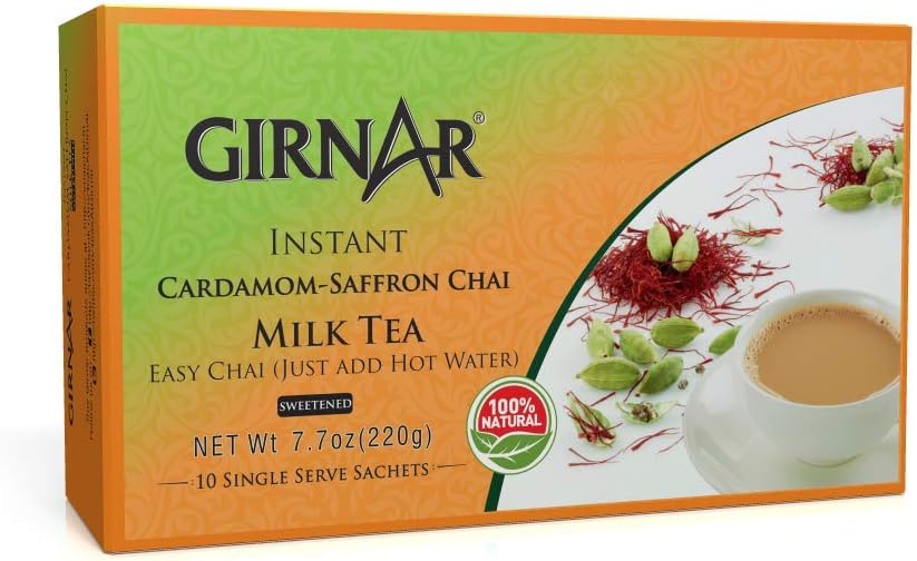 Girnar Instant Chai/Tea Premix With Cardamom-Saffron, 10 Sachet Pack