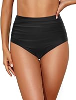 TemptMe Women's High Waisted Ruched Bikini Bottoms - Tummy Control Full Coverage Tankini Swim Briefs