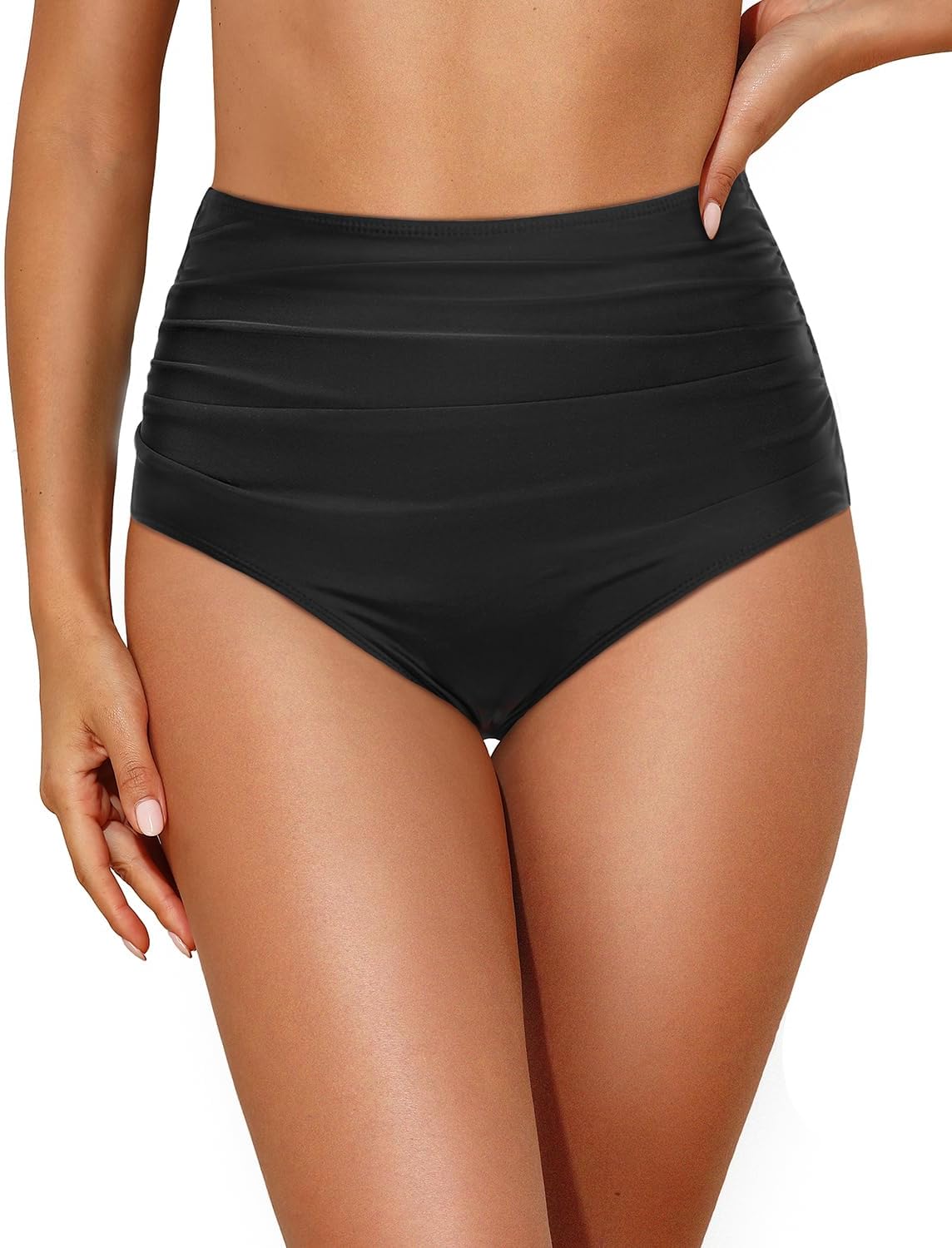 Women High Waisted Bikini Bottom Retro Ruched Swim Bottom Shirred Tankinis Brief