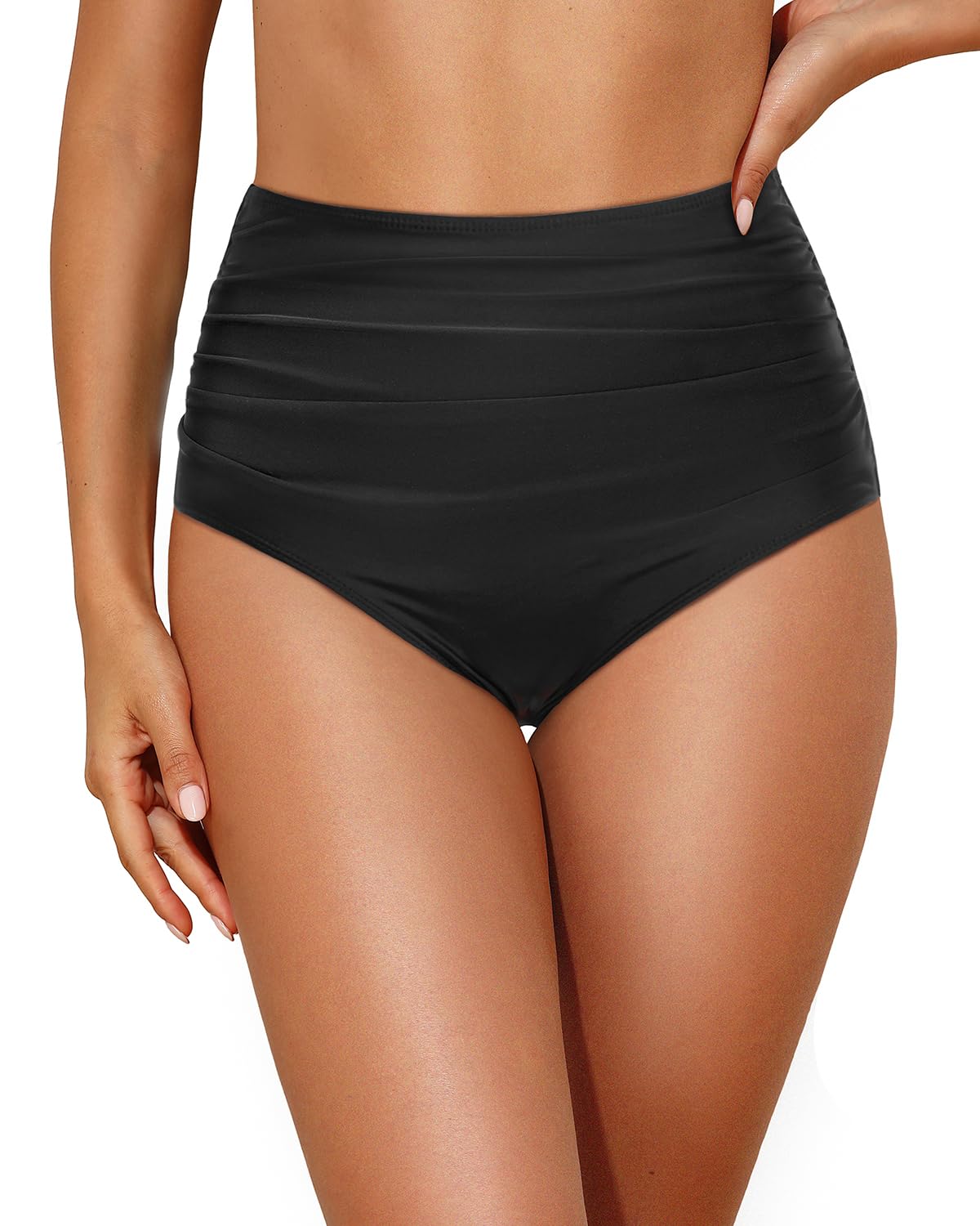 Tempt Me Women High Waisted Bikini Bottom Retro Ruched Swim Bottom Shirred Tankinis Brief