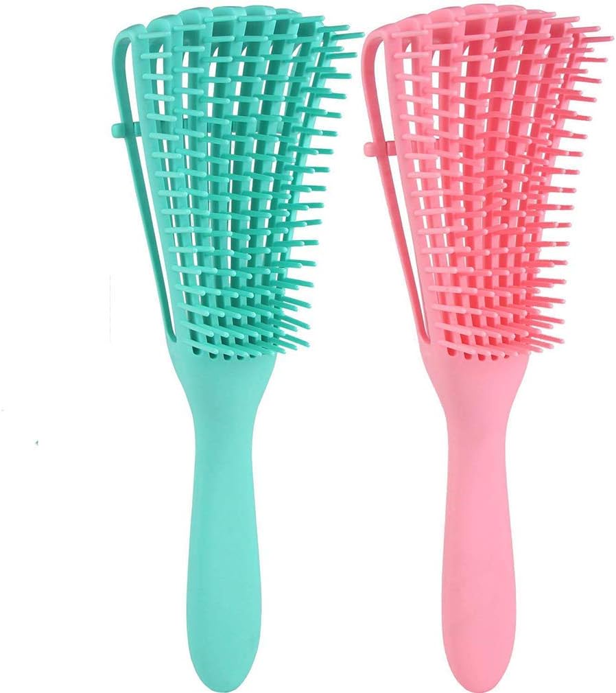 2 Pack Detangling Brush for Curly Hair, Hair Detangler, Afro Textured 3a to 4c Kinky Wavy for Wet/Dry/Long Thick Curly Hair, ExfoliatingYour Scalp for Beautiful and Shiny Curls (Pink & green)