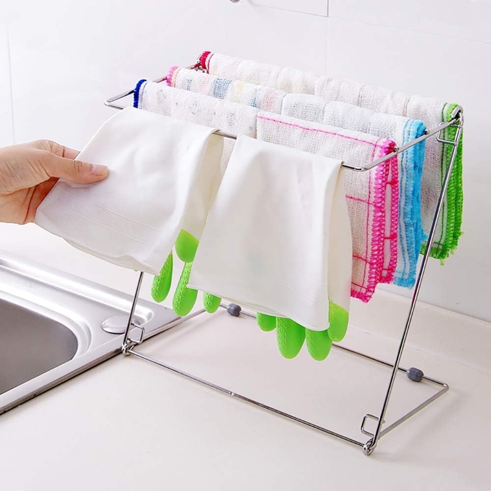 15 WEST 31430 Stainless Steel Towel Stand Rack Towel Hanging Holder 4 Layers Kitchen Washing Cloth Draining Rack Shelf Dishcloth Storage Hanger Shelf Bathroom Kitchen Organizer Accessories 1