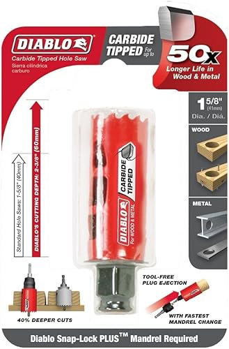 Miniatura 2 de Diablo - Sierra de dientes de carburo para madera y metal, se adapta con sistema de mandril Snap-Lock Plus, expulsión de enchufe sin herramientas,