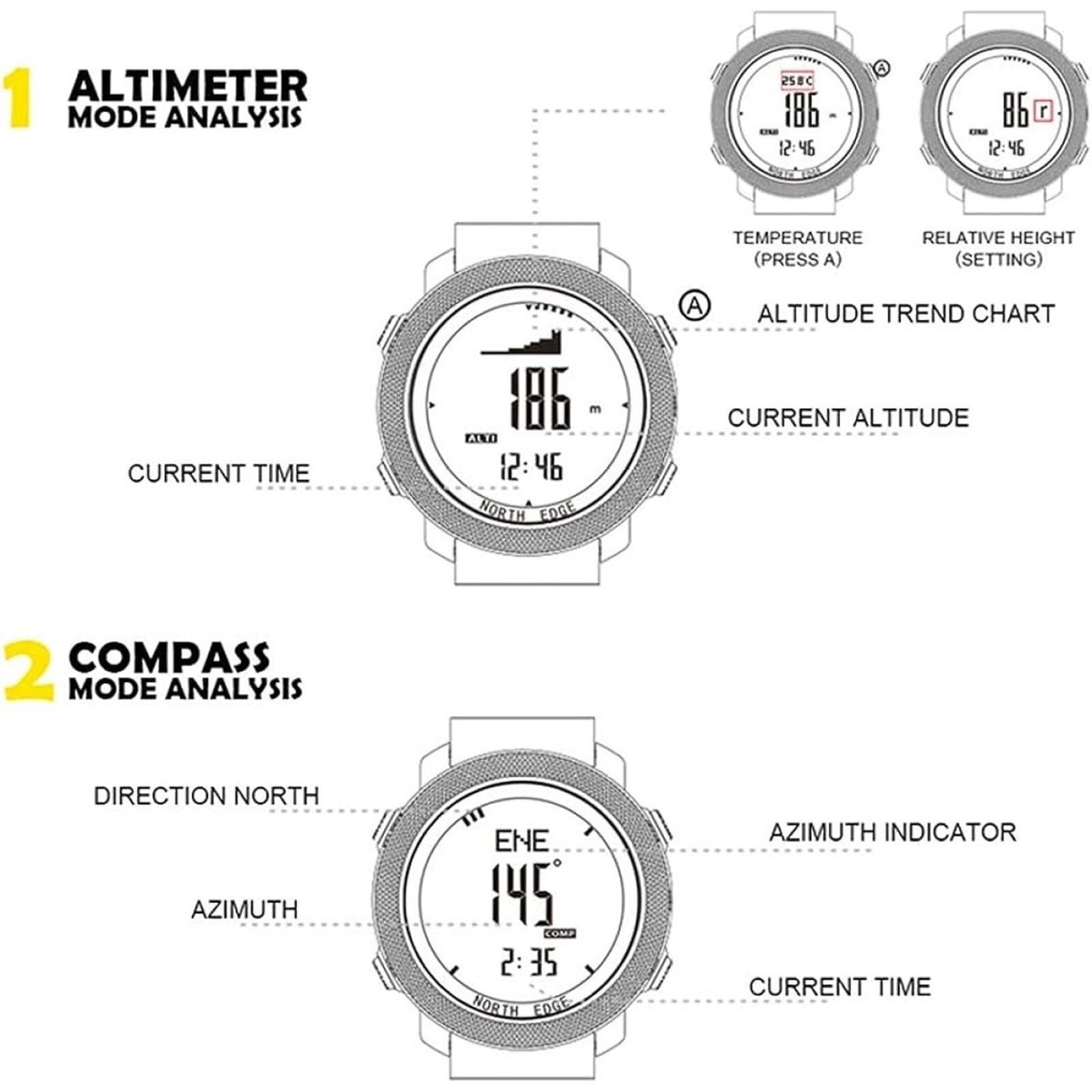 GussTa Orologio militare da uomo, sportivo, digitale, impermeabile, con cronometro, misurazione dell'altitudine e della pressione, per escursionismo, corsa, alpinismo, nuoto