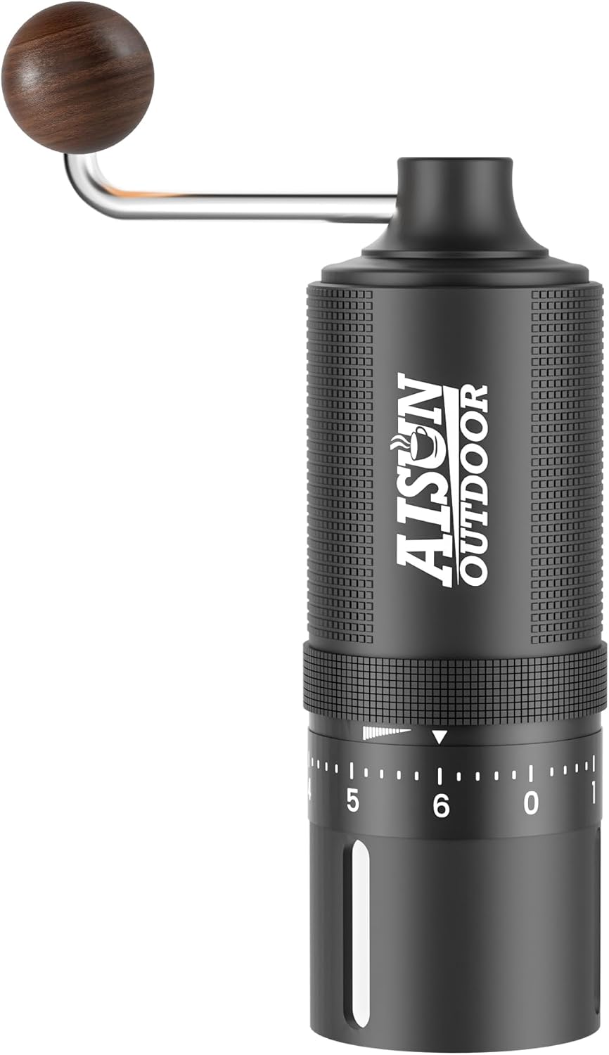 Portable Manual Coffee Grinder with Ceramic Conical Burr, Stainless Steel Axle & Handle, Adjustable Settings & Anodized Aluminum Body for Outdoor, Travel, Espresso and Home Use