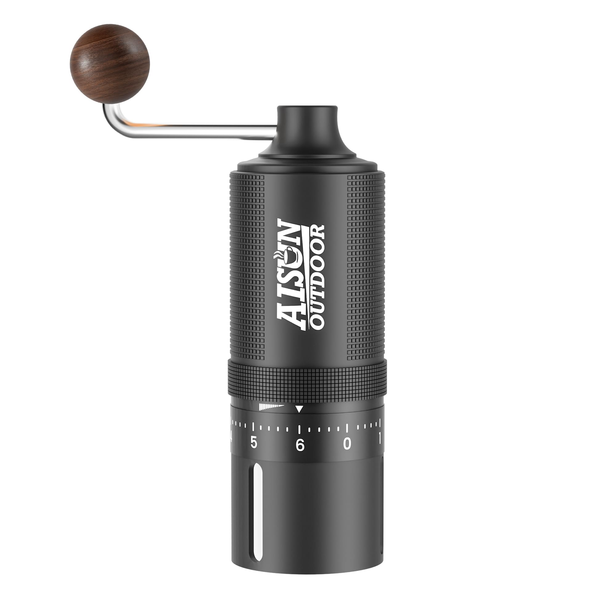 Portable Manual Coffee Grinder with Ceramic Conical Burr, Stainless Steel Axle & Handle, Adjustable Settings & Anodized Aluminum Body for Outdoor, Travel, Espresso and Home Use