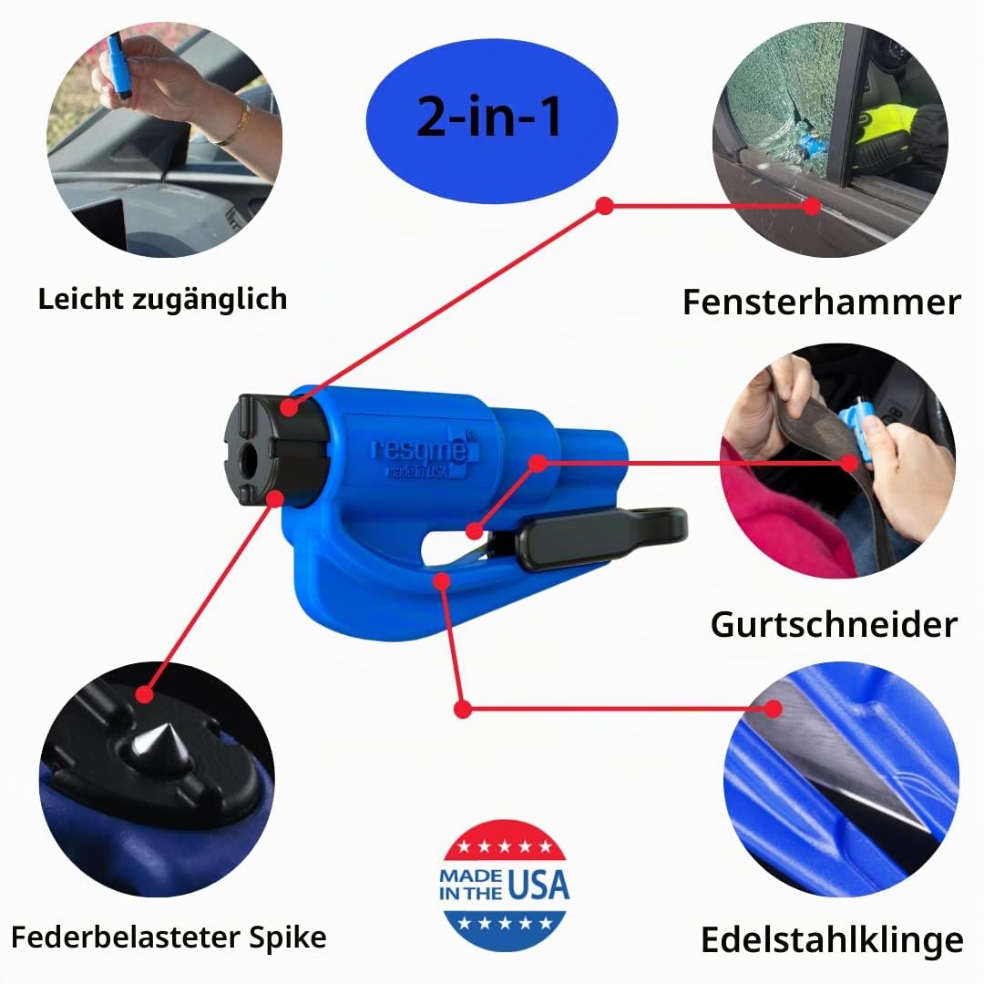 resqme Familienpackung mit 12 Stück, das originale Notfall-Schlüsselanhänger-Autoflucht-Werkzeug, 2-in-1 Sicherheitsgurtschneider und Fensterbrecher, gelb