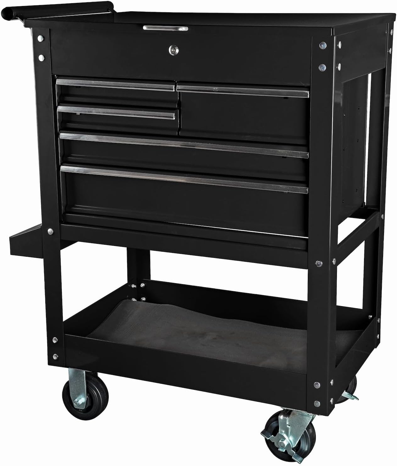 JEGS 5-Drawer Tool Box Cart | Smooth Ball Bearing Glides | Over 700 LBS Capacity | Black Powder Coated Finish | Includes Drawer Liners