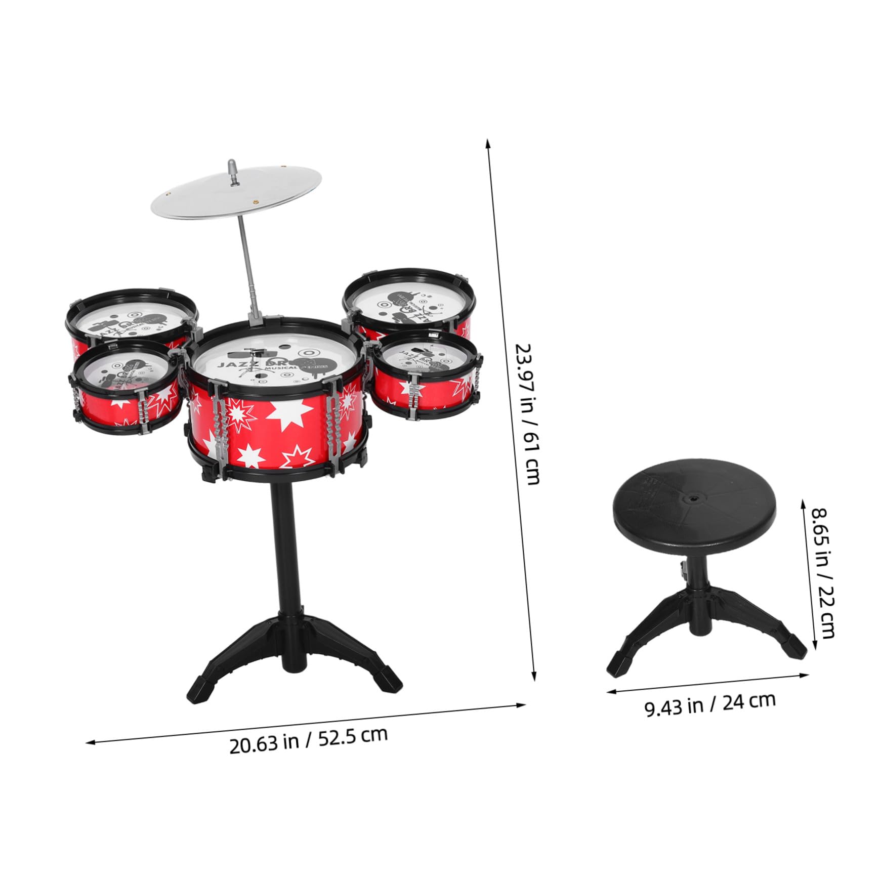 iplusmile Set Batteria per Bambini Tamburo Giocattolo Musicale Multifunzionale in Plastica Rossa per Educazione Precoce e Sviluppo dei Piccoli
