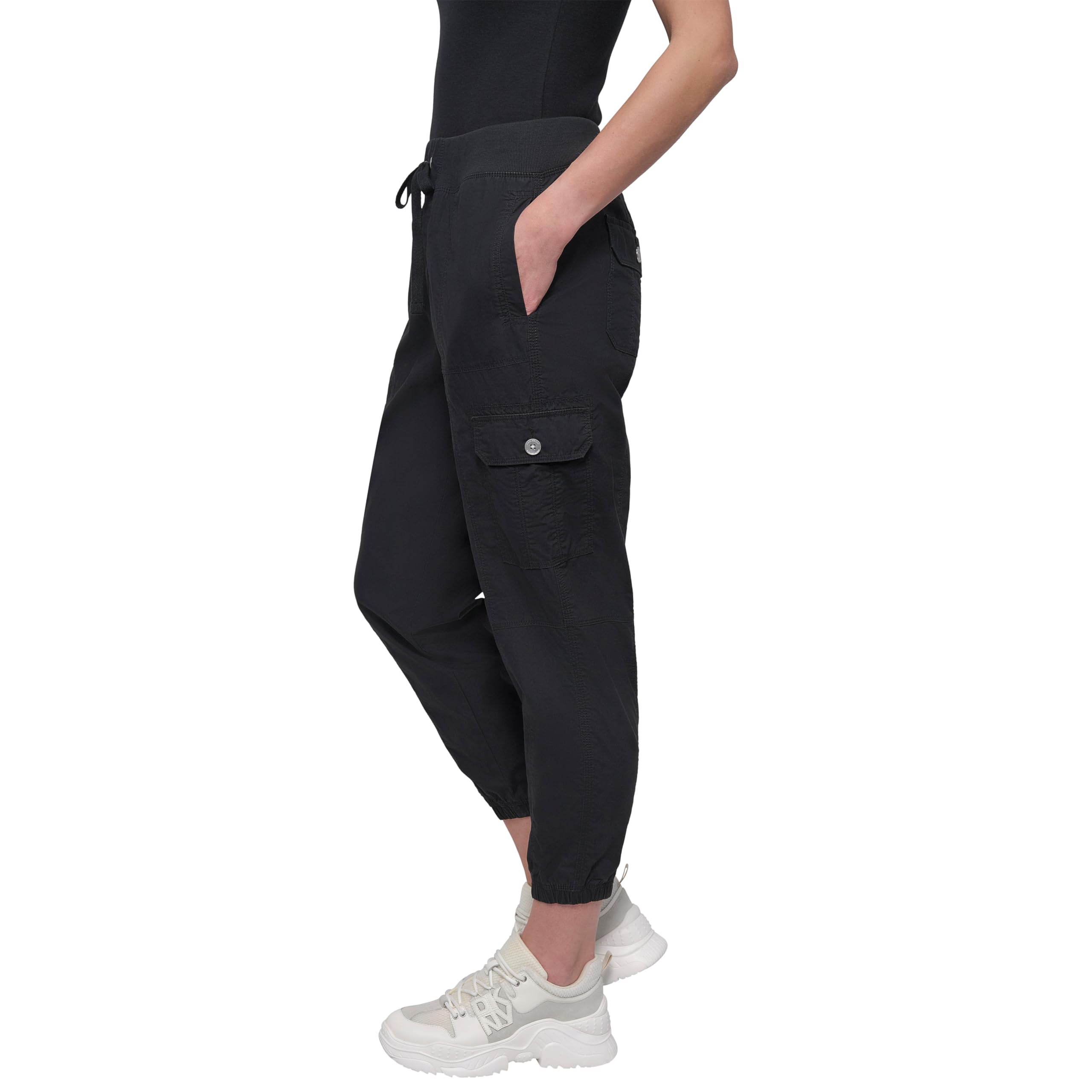 DKNY Pantalon de Jogging Cargo en sergé avec Cordon de Serrage à Taille côtelée pour Femme