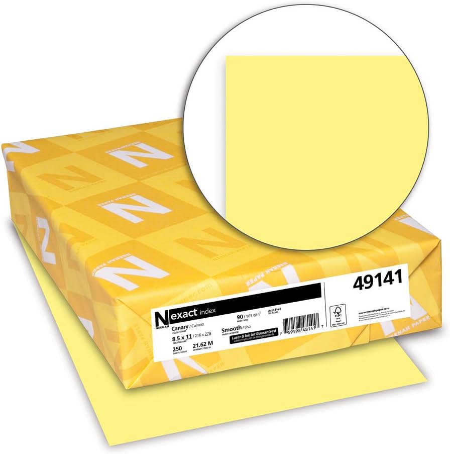 Neenah Exact Index Cardstock, 8.5" x 11", 90 lb/163 gsm, Canary, 250 Sheets (49141)