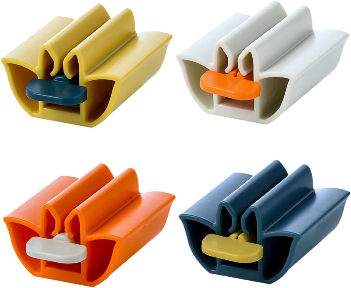4pcs Toothpaste Squeezer Tube Holder Dispenser for Easy Portion Control Includes Yellow White Orange Blue for Bathroom Use