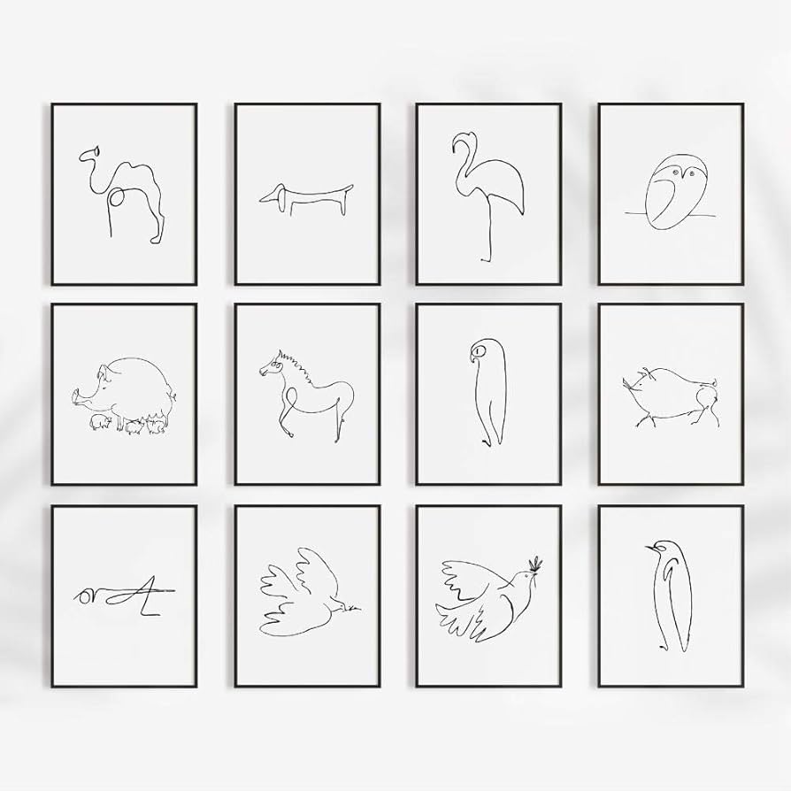 IKEA ピカソ動物の線画5枚セット PICASSO, IKEA OLUNDA, 5 Animal Prints, Framed Artwork