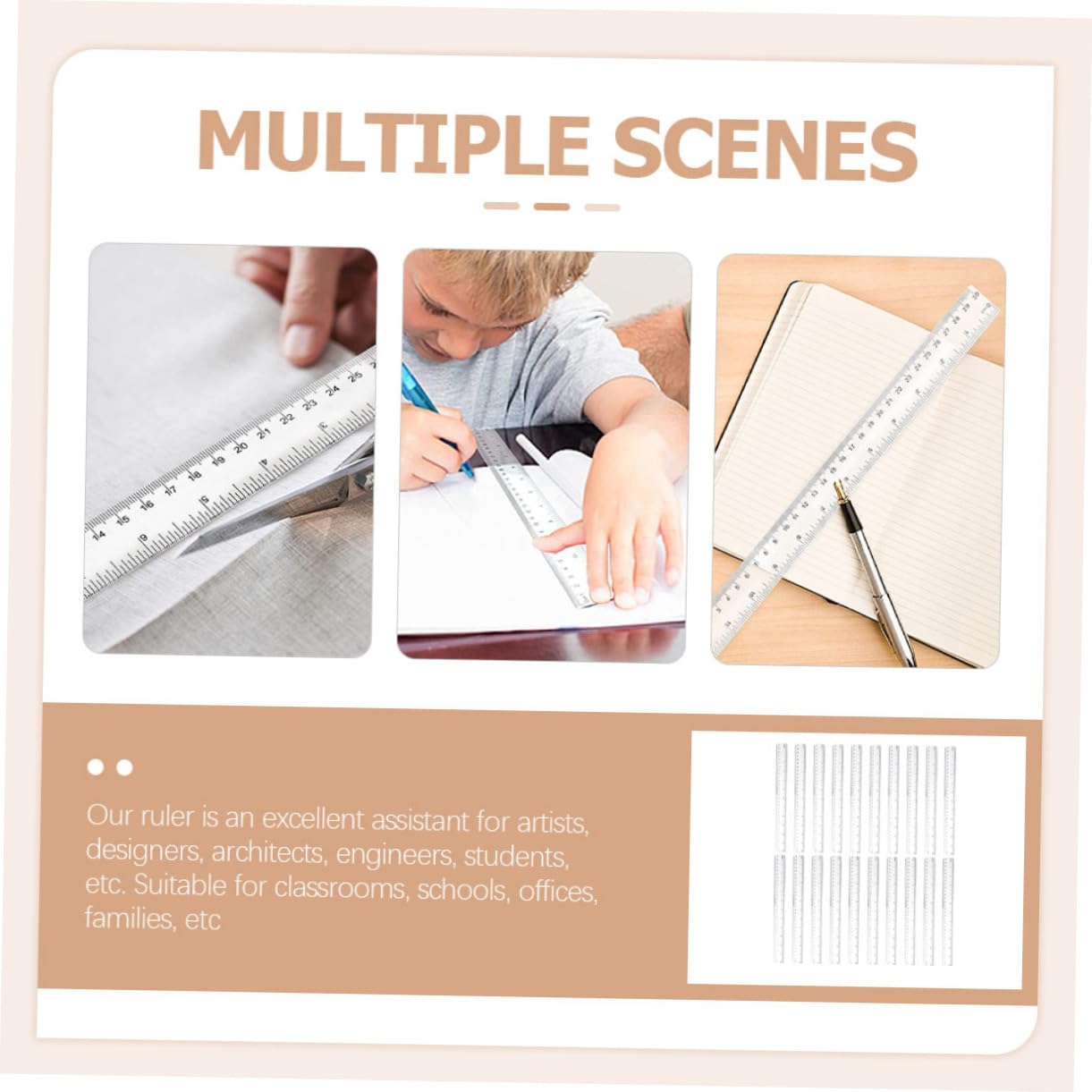 Righello Misuratore 50 Pezzi in Plastica, Strumento di Misurazione | Festa Scuola Decor, Disegno e Casa, Design Trasparente Ergonomico, Uso per Template e Grafica