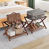 Smuxee Fully Assembled Walnut Luggage Racks Pack of 2, Upgraded Bamboo Foldable...