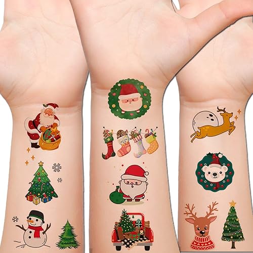 Tatuajes temporales de Navidad con purpurina para niños, 12 hojas de tatuajes navideños con purpurina para niños y niñas, regalos de fiesta de
