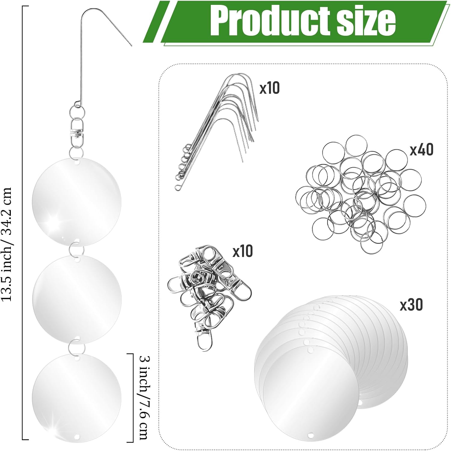 10 Pack Hanging Reflective Bird Scare Discs Set, Large 30-Discs Double-Sided Mirror Bird Deterrent Spinner Reflectors for Outdoor Garden, Patio, Orchard, Balcony, Tree, and Crop Protection Decorations - Image 2