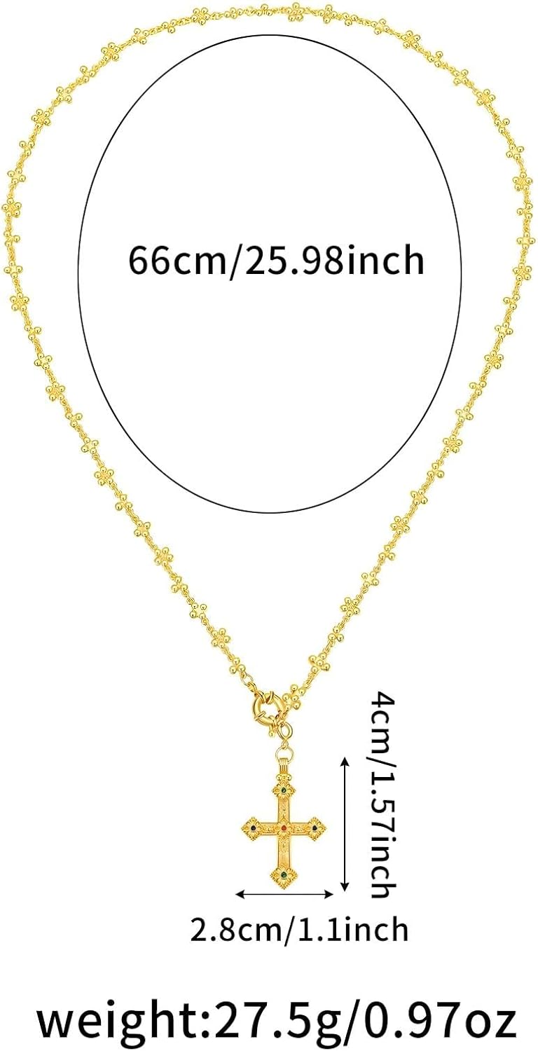 18k Gold Plated Cross Pendant Necklace for Women, Elegant Religious Jewelry Gift for Her, Hypoallergenic Long Chain - Image 6