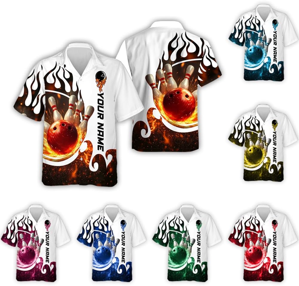 Personalized Bowling Hawaiian Shirt| Custom Name Matching Button Down Bowling Shirt, Gift for Bowling Lovers
