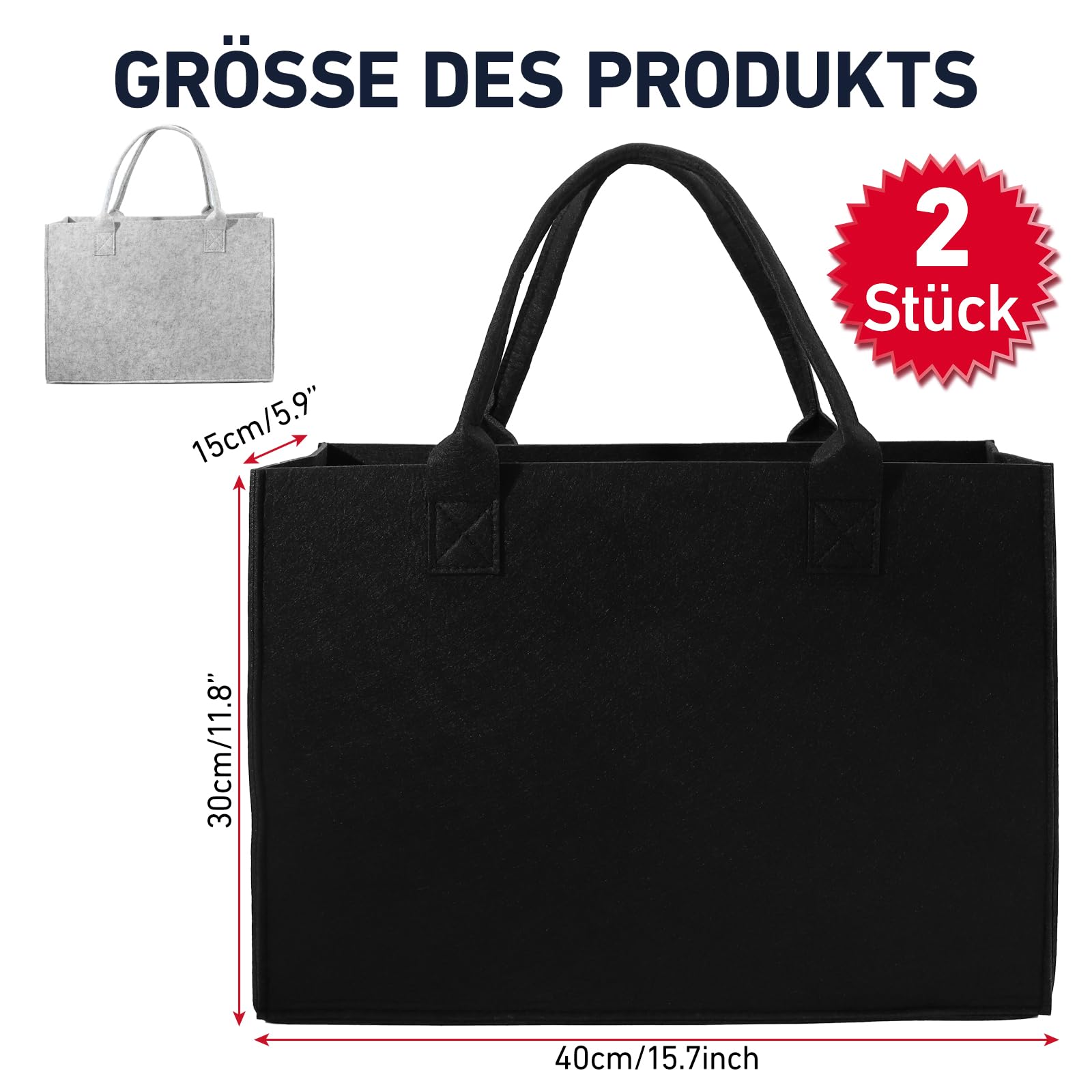 RPET vilten boodschappentas | donker grijs | 2 kleuren | Beide zijden | PT64094.14