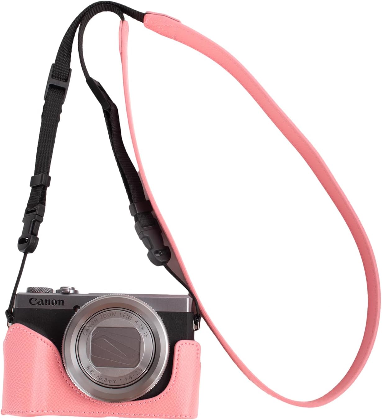 VOVMOEYA Protective Camera Case for Canon Powershot G7X Mark III/G7X Mark II Half Case with Adjustable Shoulder Strap,PU g7x Mark iii Accessories Lightweight-Pink