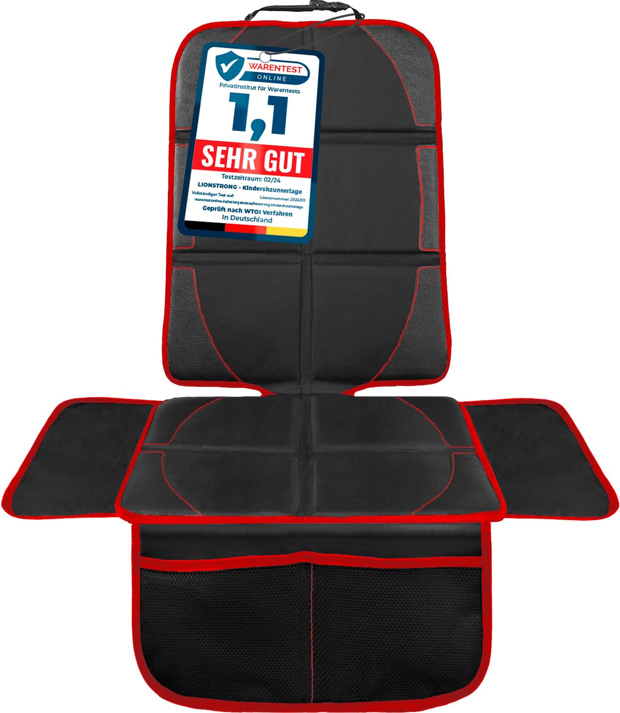 LIONSTRONG® Kindersitzunterlage Autositzschoner [ISOFIX GEEIGNET] - Autositzauflage wasserabweisend - Sitzschutz Sitzschoner Auto Kindersitz - Auto Sitzauflagen - universell kompatibel (Rot)