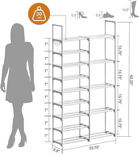 Miniatura 3 de WOWLIVE Zapatero blanco de 9 niveles para armario, organizador de almacenamiento para entrada, 30-35 pares de estantes apilables para zapatos para