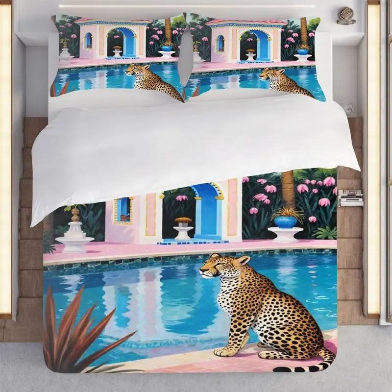Housse de couette 200x200 guépard avec 2 taies 65x65 cm